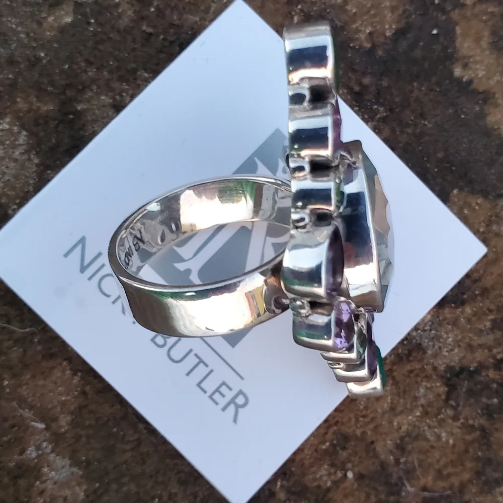 Nicky Butler Aqua Quartz Amethyst Chalcedony 925 Sterling Silver Size 10.5 Ring